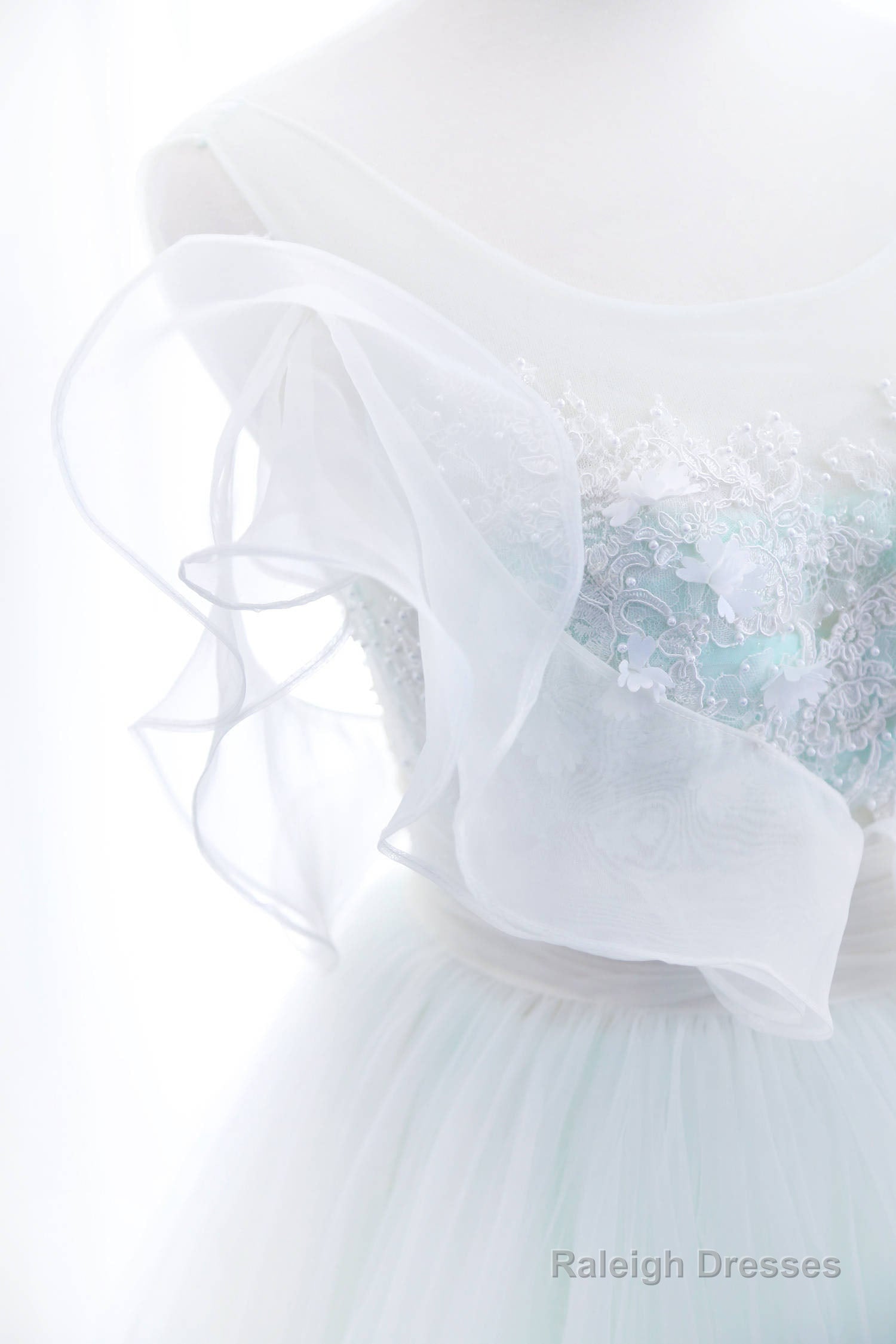 Mint Green And White Glam Tulle With Lace Long Wedding Prom Dresses Beautiful Prom Dress Secondary image