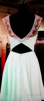 Mint Green Beaded Back Prom Dress Backless Homecoming Dress