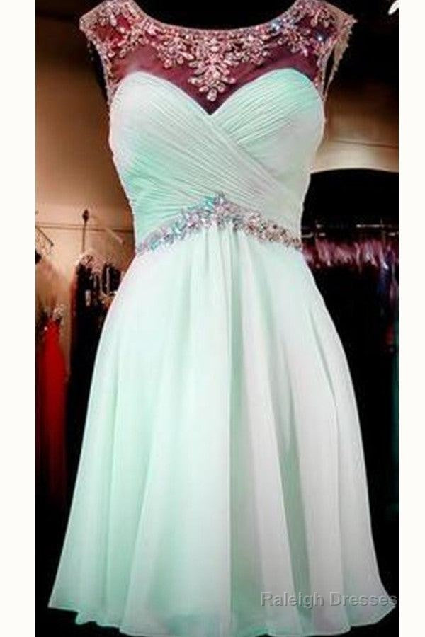 Mint Green Beaded  Back Prom Dresses Sexy Backless Homecoming Dresses
