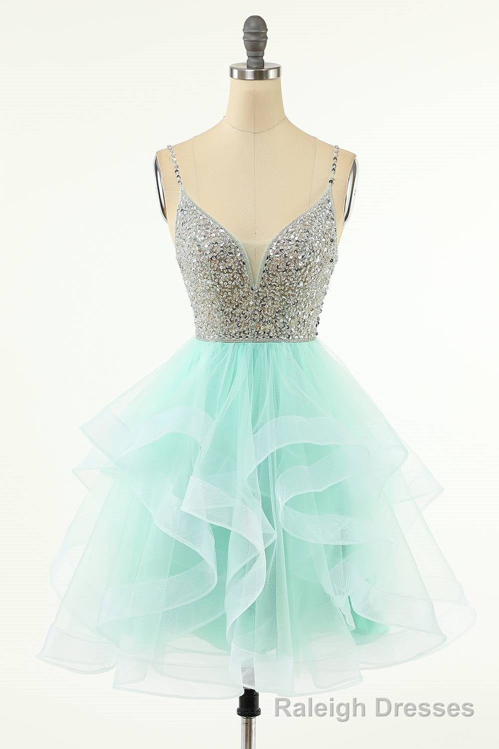 Mint Green Beaded Layered Tulle Homecoming Dress Main image