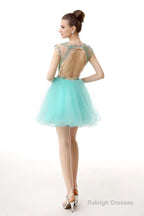 Mint Green Beaded Short Homecoming Dresses