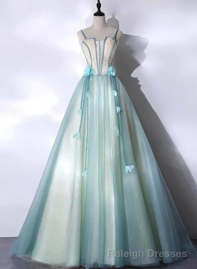 Mint Green Long Tulle with Lace Sweet 16 Dress, Long Prom Dresses Secondary image