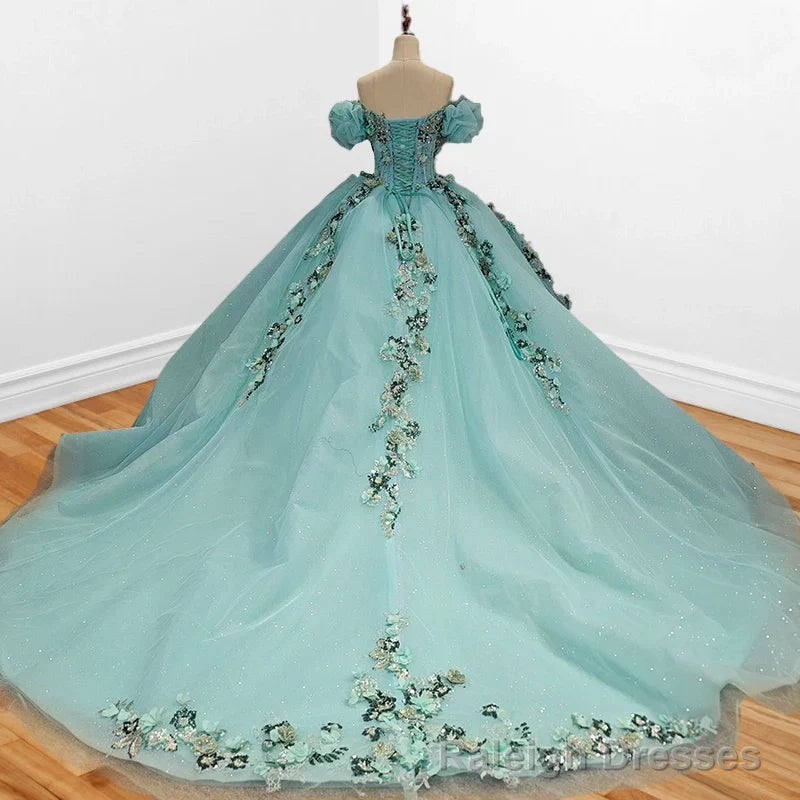 Mint Green Off Shoulder Court Train Quinceaera Dress Secondary image