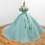 Mint Green Off Shoulder Court Train Quinceaera Dress