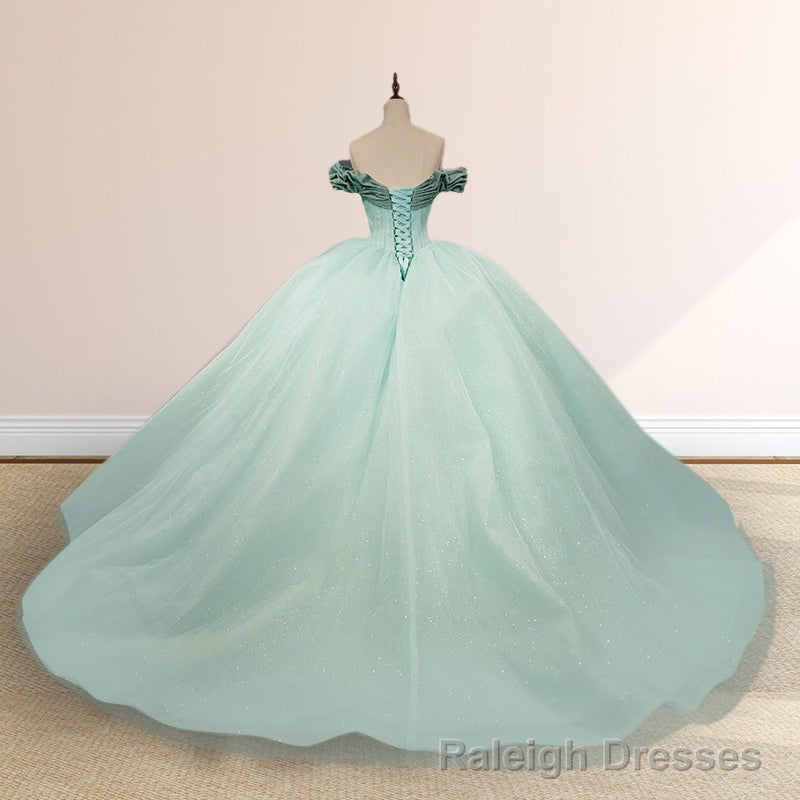 Mint Green Off the shoulder Tulle Ball Gown Quinceanera Dresses Secondary image