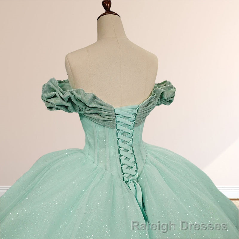Mint Green Off the shoulder Tulle Ball Gown Quinceanera Dresses