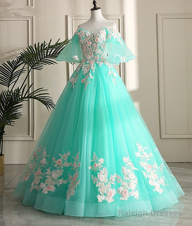 Mint Green Sweetheart Sweetheart Flowers Tulle Formal Dress, Mint Green Formal Dress Secondary image