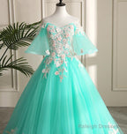 Mint Green Sweetheart Sweetheart Flowers Tulle Formal Dress, Mint Green Formal Dress