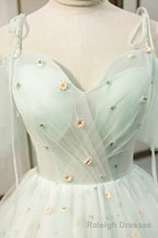Mint Green Tulle Lace Short Homecoming Dress, A Line Mini Prom Dress