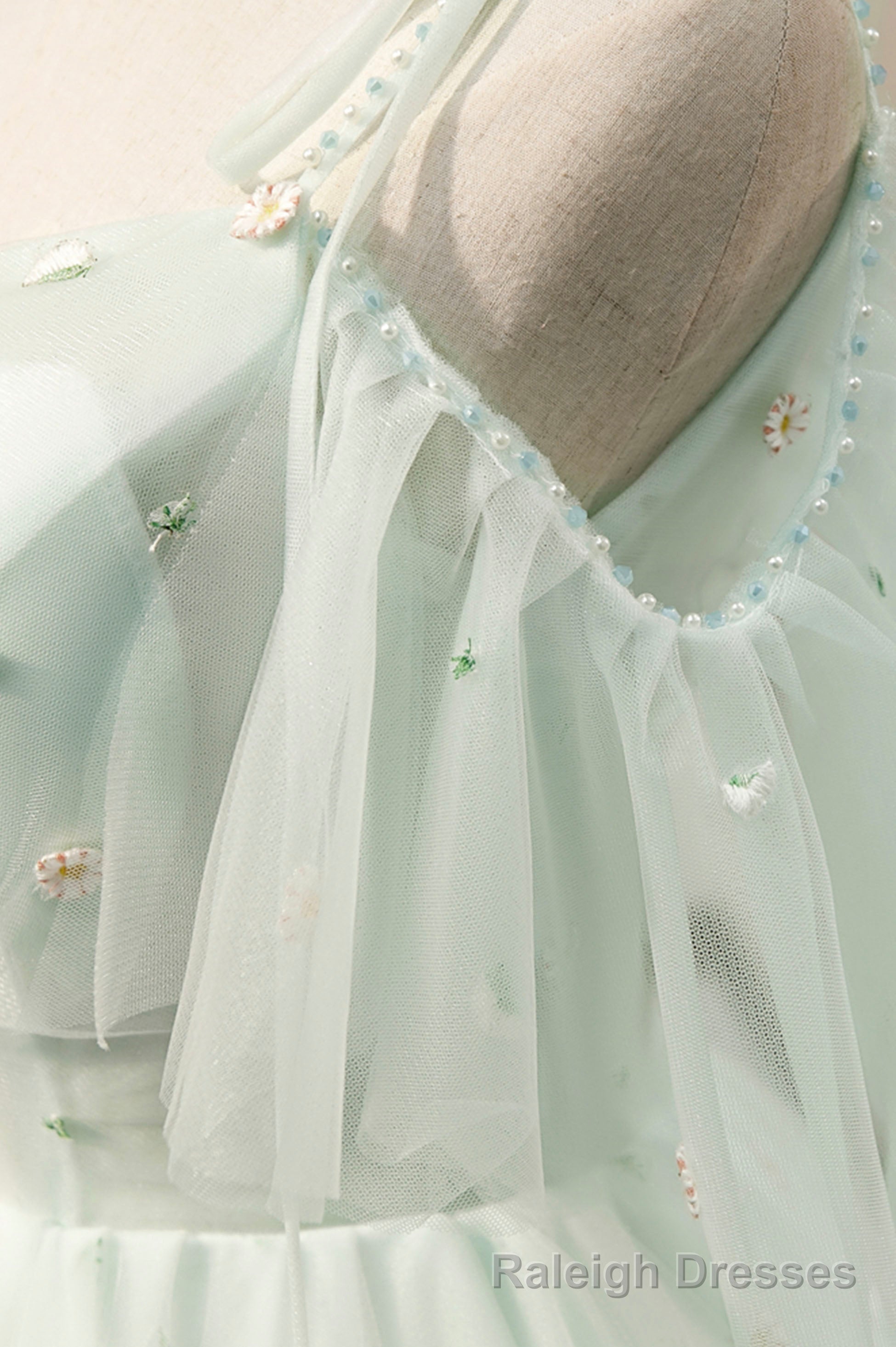 Mint Green Tulle Lace Short Homecoming Dress, A Line Mini Prom Dress