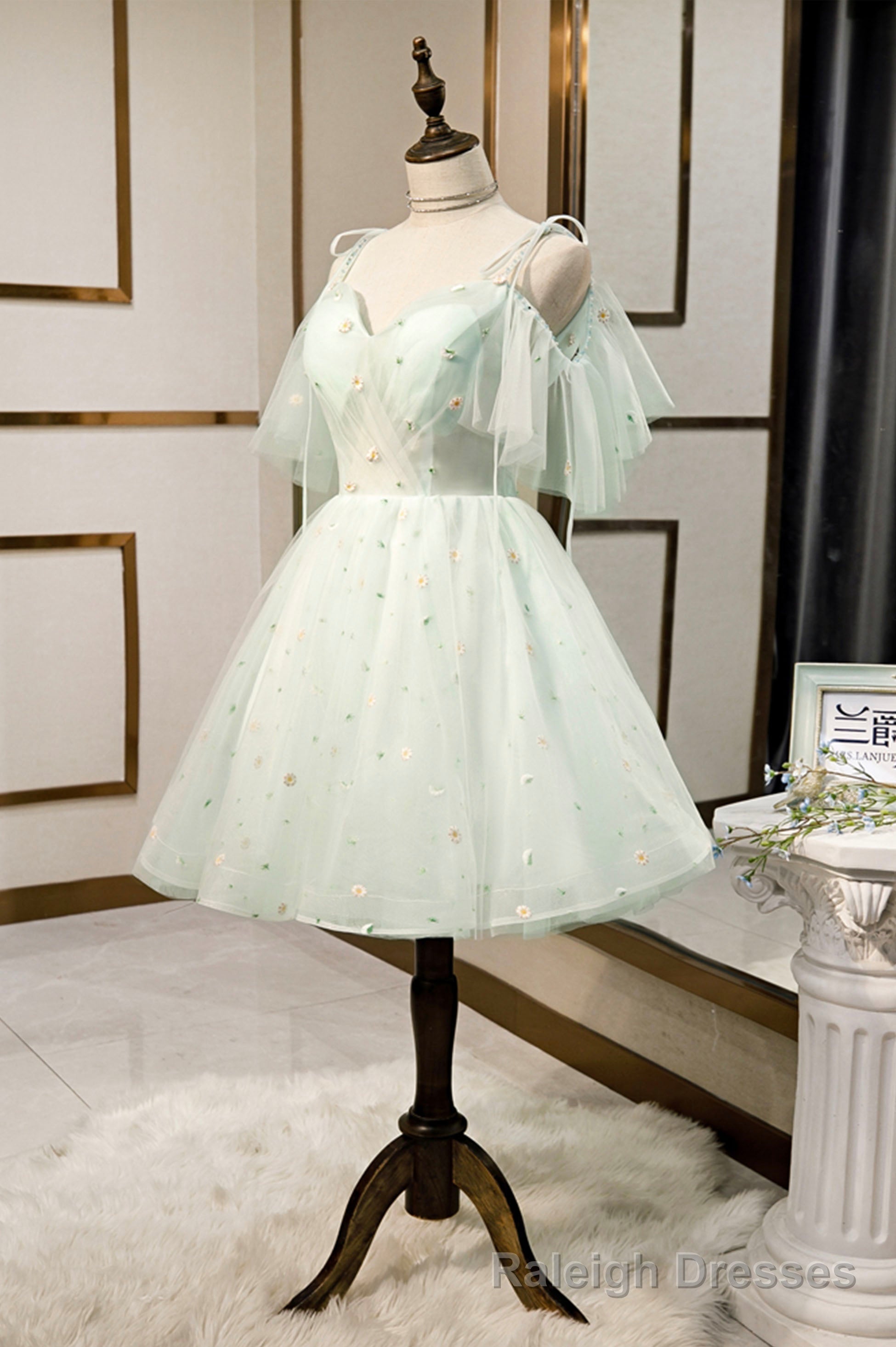 Mint Green Tulle Lace Short Homecoming Dress, A Line Mini Prom Dress Secondary image