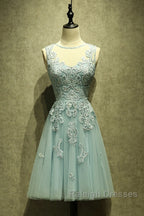 Mint Green Tulle Short Lace Beaded Knee Length Wedding Party Dress, Lovely Homecoming Dress Prom Dress