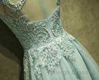 Mint Green Tulle Short Lace Beaded Knee Length Wedding Party Dress, Lovely Homecoming Dress Prom Dress