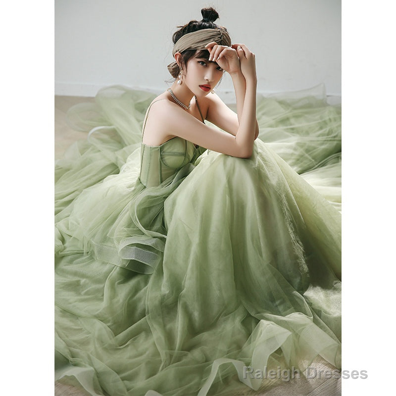 Mint Green Tulle Sweet 16 Long Formal Dress, Green Sweetheart Evening Party Dresses Secondary image