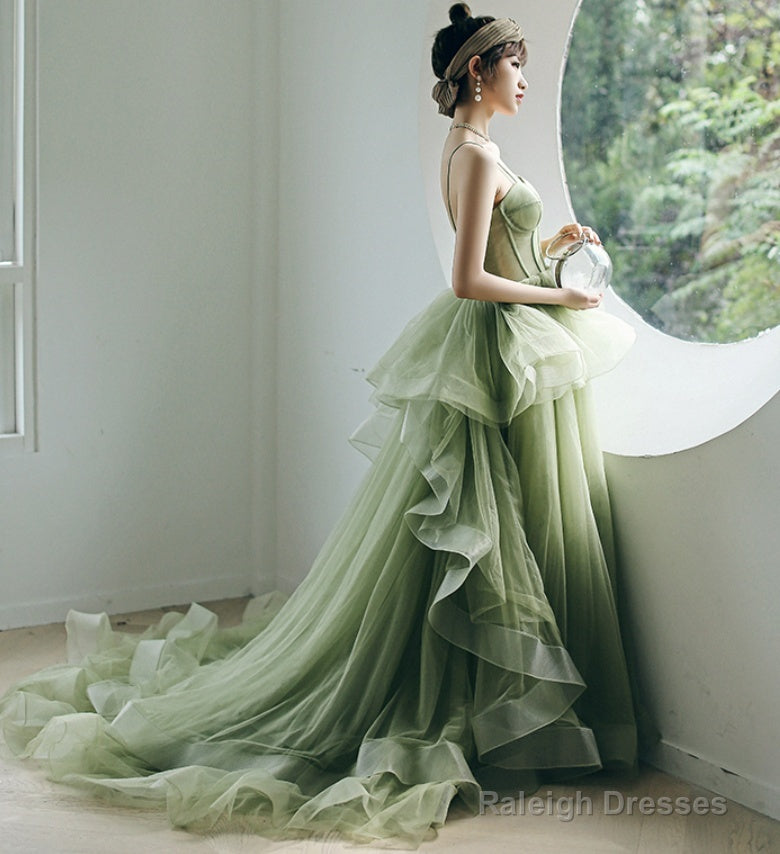 Mint Green Tulle Sweet 16 Long Formal Dress, Green Sweetheart Evening Party Dresses
