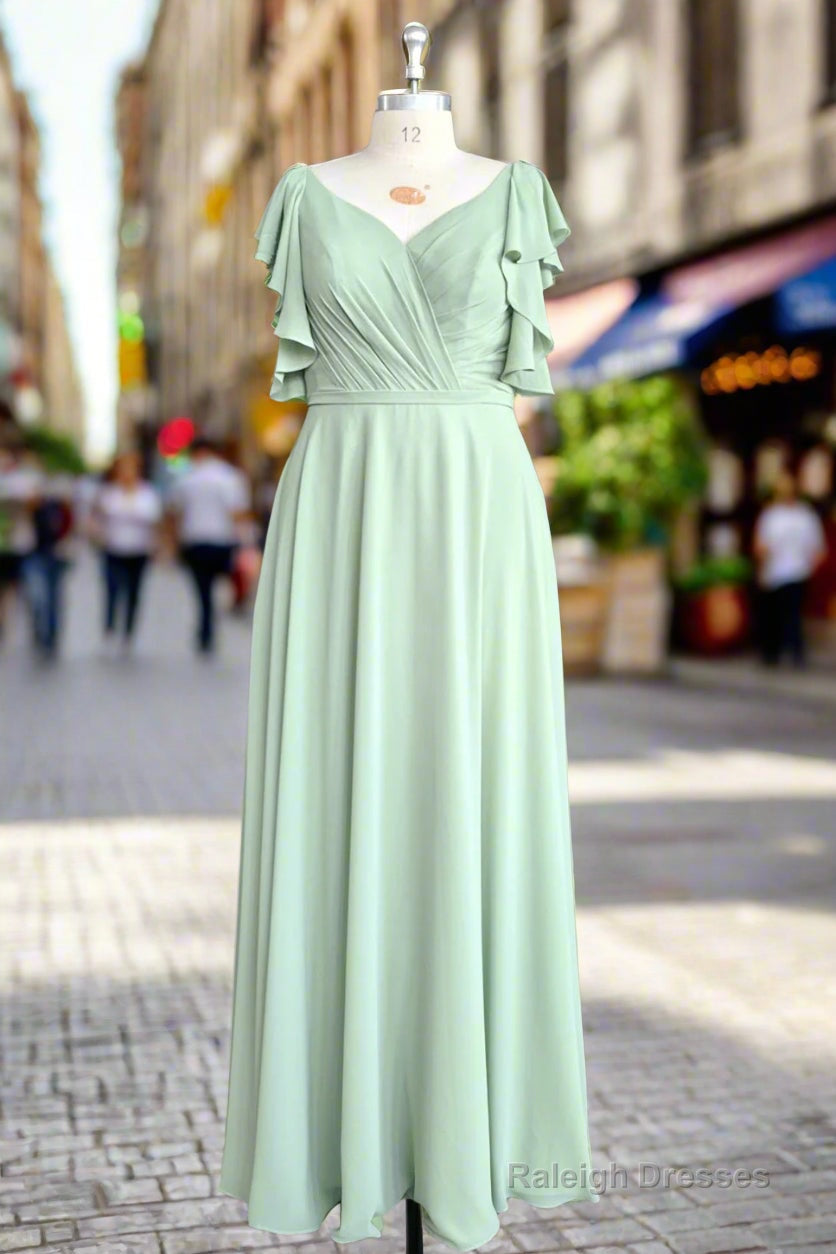 Mint Green V Neck Flutter Sleeve Backless Plus Size Bridesmaid Dresses Secondary image
