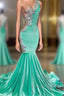 Mint Green Velvet Crstyal Sheer Mermaid Prom Dress