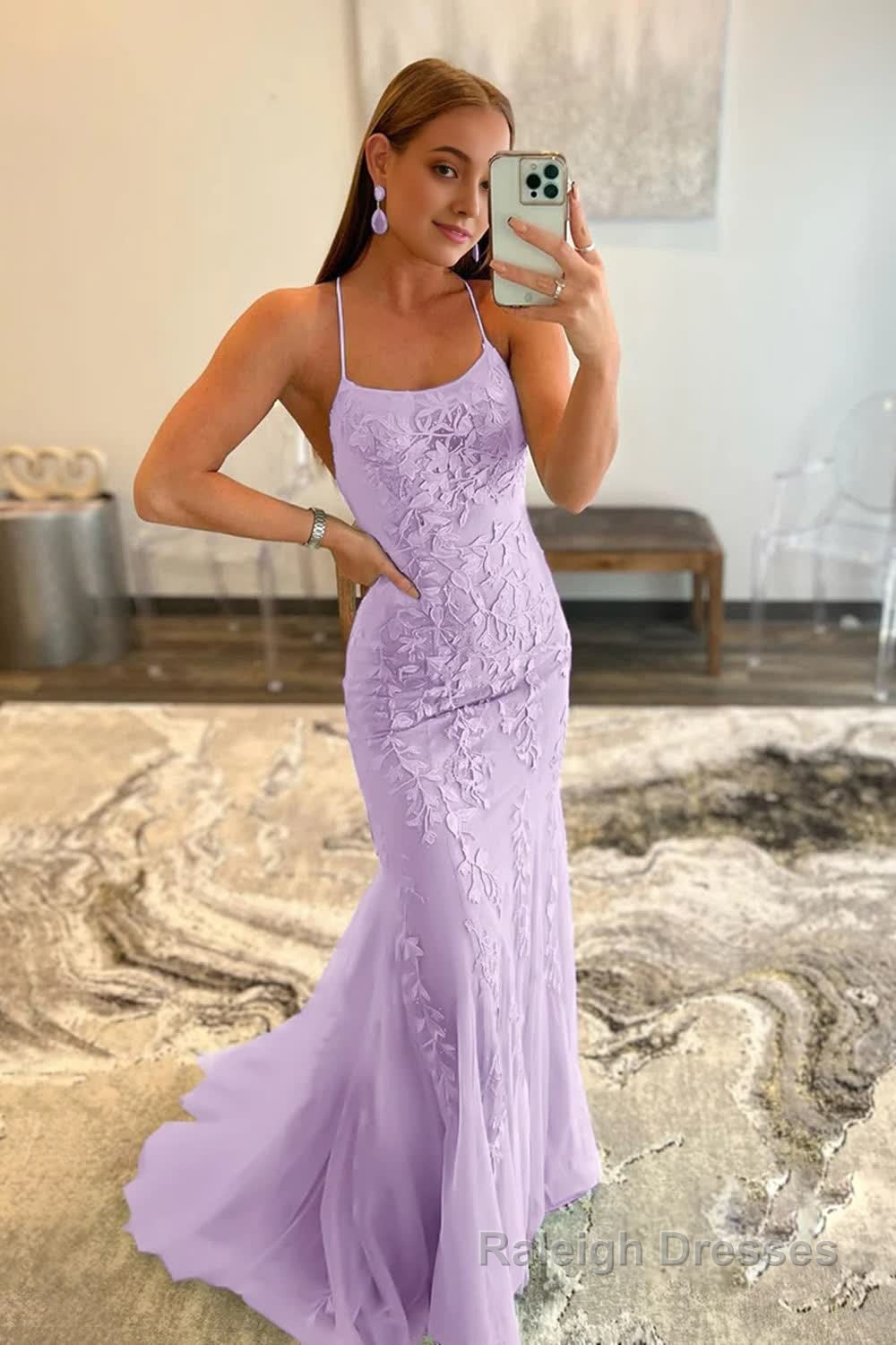 Mint Spaghetti Straps Appliques Prom Dress