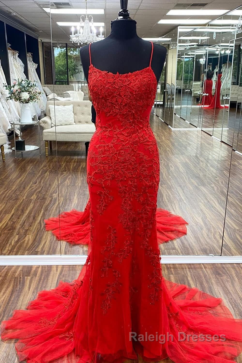 Mint Spaghetti Straps Appliques Prom Dress