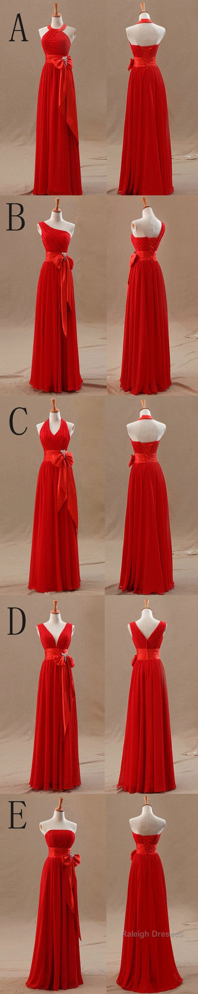 Mismatched Junior Chiffon Red Long A-Line Floor Length Bow Sash Cheap Maxi Bridesmaid Dresses, Secondary image