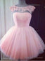 Modern A Line School Homecoming Dresses Lace Tulle Cap Sleeve Knee Length