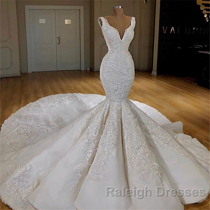 Modern Mermaid Lace Wedding Dress Online Straps Luxurious Bridal Gowns with Long Train Secondary image