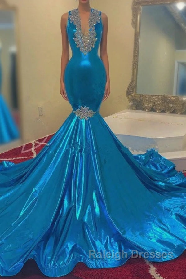 Modern Sequins Appliques V Neck Sleeveless Long Mermaid Prom Dresses Main image