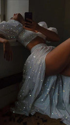 Modest 2 Pieces Sequin White Formal Prom Dress 22Th Birthday Outfit