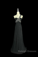 Modest A-Line One Shoulder Gray Chiffon Prom Dresses Long Prom Dresses