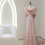 Modest A-Line Pink Short Sleeves Sequin Ruffles Prom Dress Long Pp1007