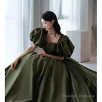 Modest A-Line Short Sleeves Long Senior Green Prom Dresseses