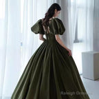 Modest A-Line Short Sleeves Long Senior Green Prom Dresseses