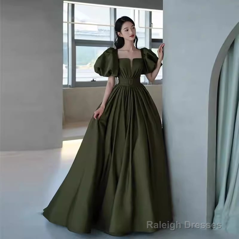 Modest A Line Short Sleeves Long Senior Green Prom Dress Formal Dress Main image