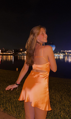 Modest A-Line Spaghetti Straps Orange Satin Short Prom 8Th Grade Homecoming Dress Middle School Semi Mini Prom Hoco Dresses Backless Cocktail Outfits