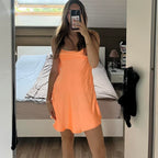 Modest A-Line Spaghetti Straps Orange Satin Short Prom 8Th Grade Homecoming Dress Middle School Semi Mini Prom Hoco Dresses Backless Cocktail Outfits