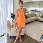 Modest A-Line Spaghetti Straps Orange Satin Short Prom 8Th Grade Homecoming Dress Middle School Semi Mini Prom Hoco Dresses Backless Cocktail Outfits