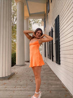 Modest A-Line Spaghetti Straps Orange Satin Short Prom 8Th Grade Homecoming Dress Middle School Semi Mini Prom Hoco Dresses Backless Cocktail Outfits