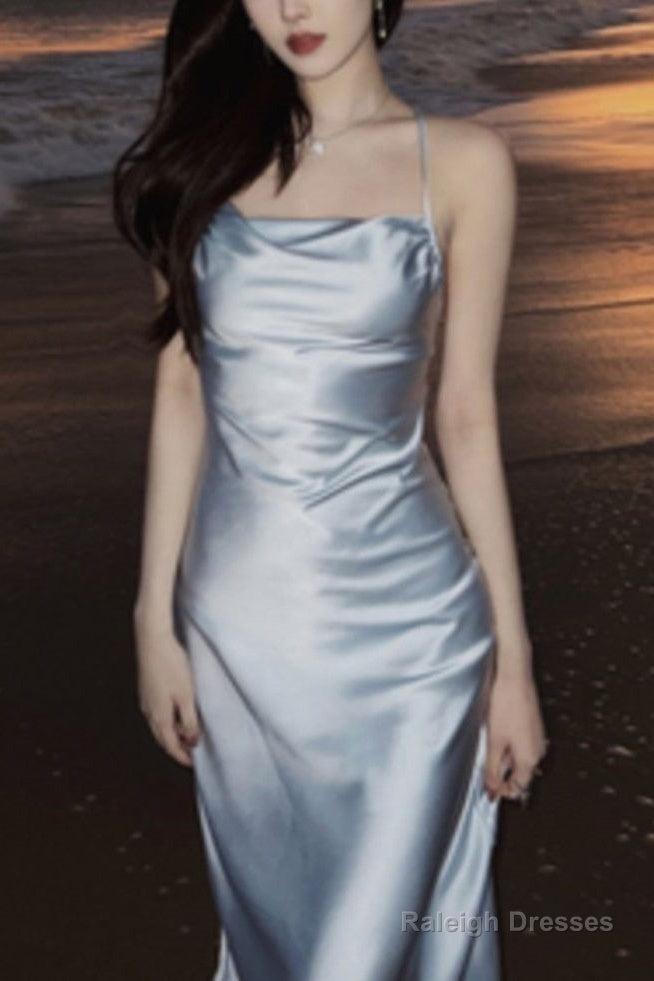 Modest A-Line Strapless Light Sky Blue Backless Prom Dresses
