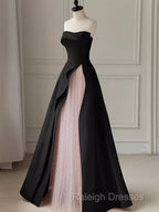Modest A Line Strapless Long Satin Black Prom Dresses
