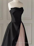Modest A-Line Strapless Long Satin Black Prom Dress