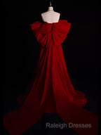 Modest A-Line Strapless Long Short Sleeves Satin Red Prom Dress