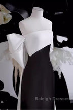 Modest A Line Strapless Long Sleeveless Satin Black Prom Dresses