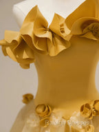 Modest A Line Strapless Yellow Tulle Long Prom Dress Party Dress