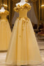 Modest A Line Strapless Yellow Tulle Long Prom Dress Party Dress