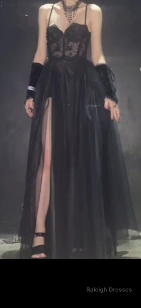 Modest A Line Straps Black Lace Prom Dresses Secondary image