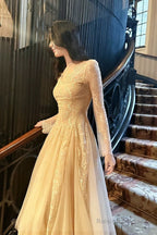Modest A-Line V Neckline Lace Ankle Length Prom Dresses