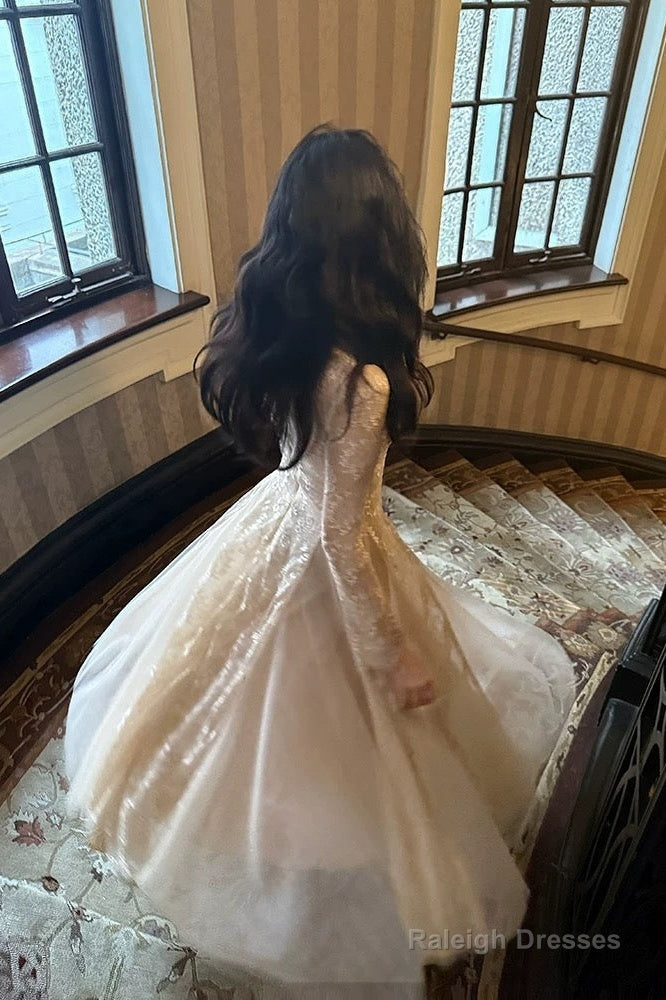 Modest A-Line V Neckline Lace Ankle Length Prom Dresses