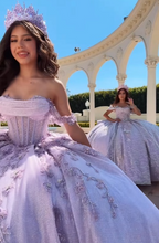 Modest Ball Gowns Off The Shoulder Lilac Lace Tulle Long Quinceanera Dresses Prom Gown Vestido De 15 Anos Sweet 16 Dresses