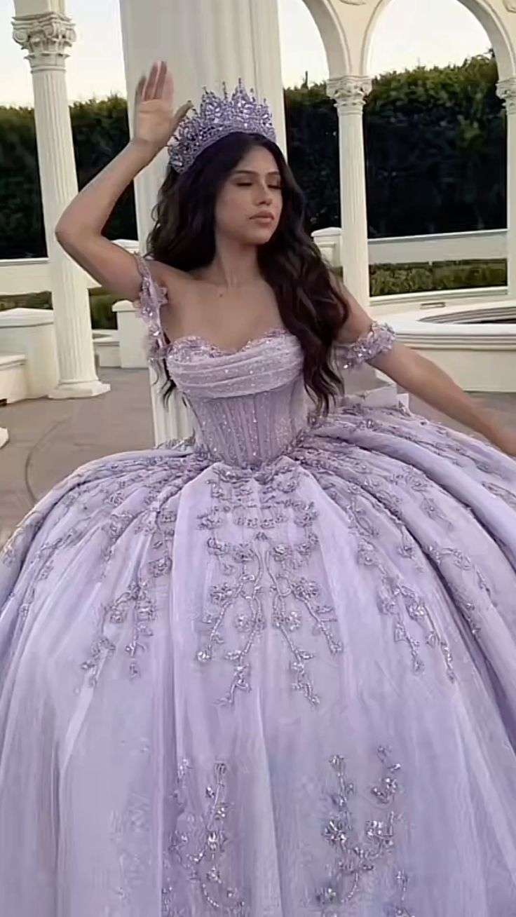 Modest Ball Gowns Off The Shoulder Lilac Lace Tulle Long Quinceanera Dresses Prom Gown Vestido De 15 Anos Sweet 16 Dresses Main image