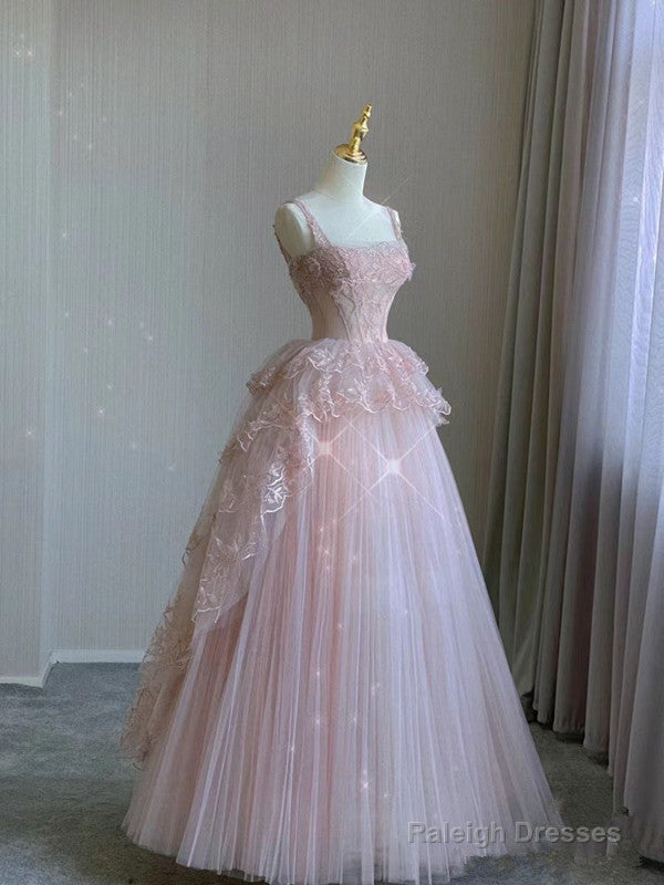 Modest Ball Gown Straps Pink Tulle Prom Dresses 22Th Birthday Outfit